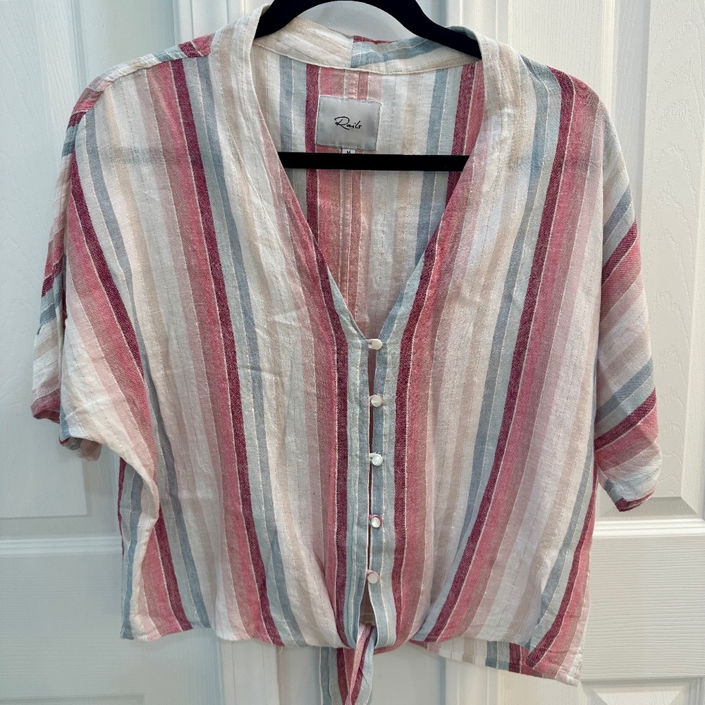 Rails Thea Tropic Stripe V-Neck Front Tie Shirt